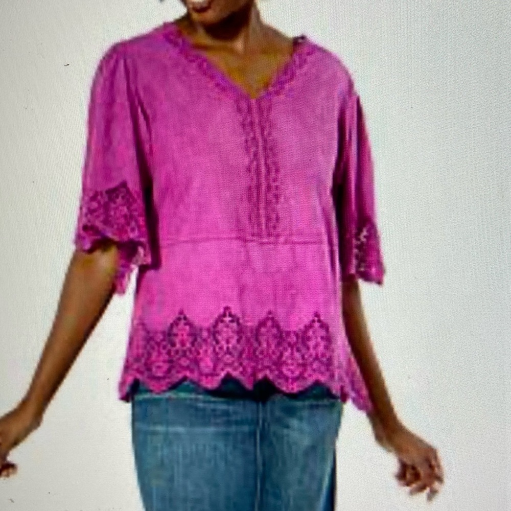 Democracy Cotten Crochet Peplum Top Pink Boho Backyard BBQ Euro Summer